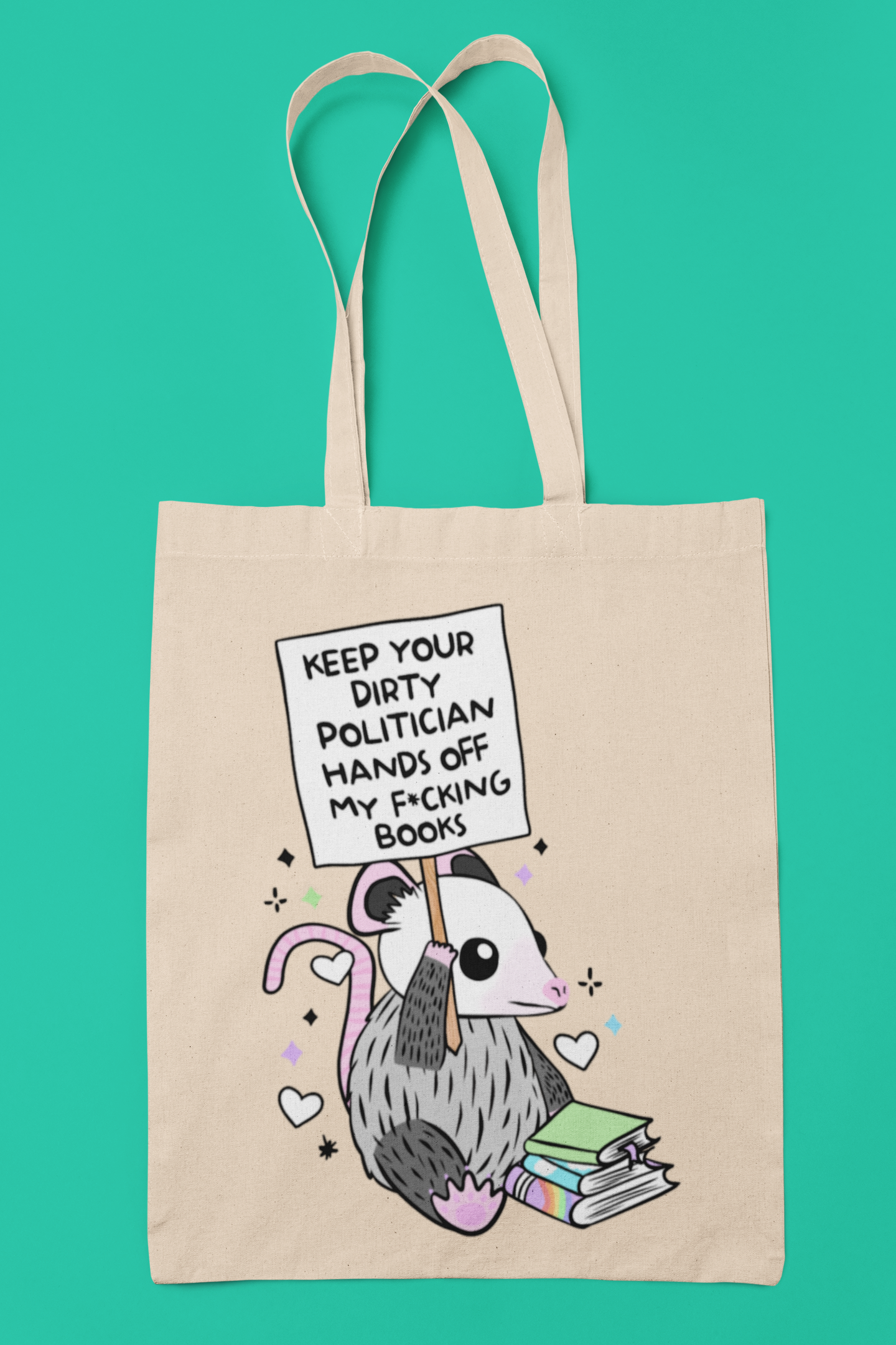 Opossum and Banned Books Tote Bag